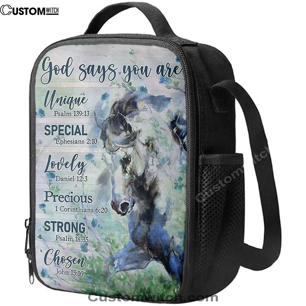 Blue Horse God Says You Are Unique Lunch Bag, Christian Lunch Bag For School, Picnic, Religious Lunch Bag