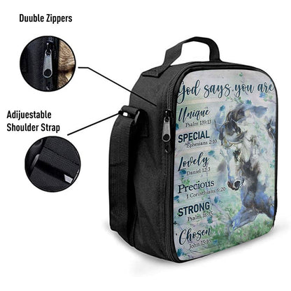 Blue Horse God Says You Are Unique Lunch Bag, Christian Lunch Bag For School, Picnic, Religious Lunch Bag