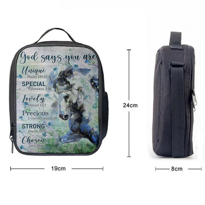 Blue Horse God Says You Are Unique Lunch Bag, Christian Lunch Bag For School, Picnic, Religious Lunch Bag