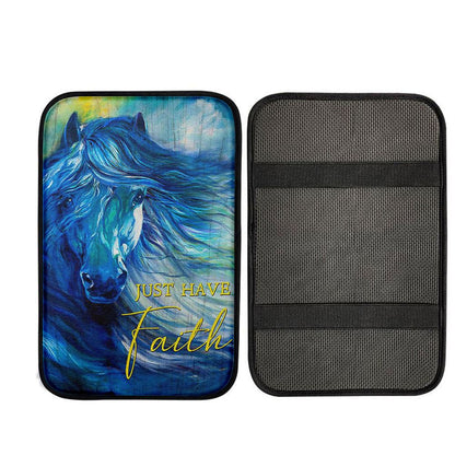 Blue Horse Just Have Faith Car Center Console Cover, Religious Car Armrest Accessories