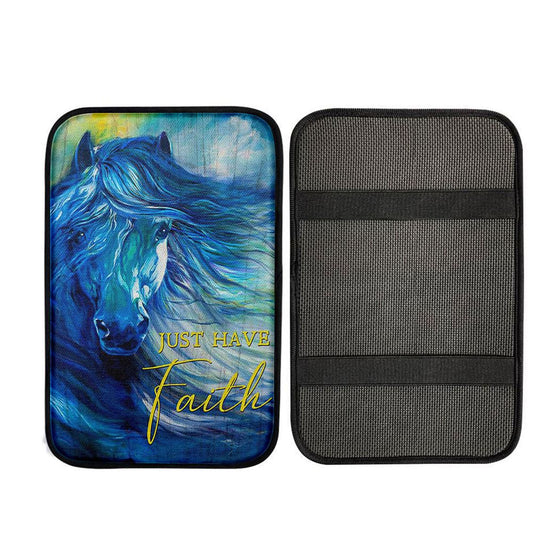 Blue Horse Just Have Faith Car Center Console Cover, Religious Car Armrest Accessories