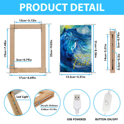 Blue Horse Just Have Faith Frame Lamp Art - Bible Verse Wooden Lamp - Inspirational Art - Christian Home Decor