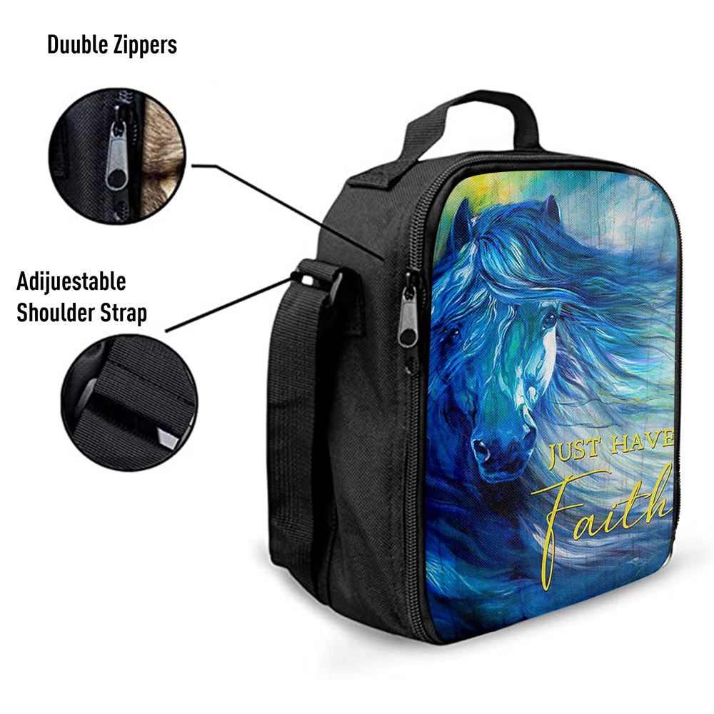 Blue Horse Just Have Faith Lunch Bag, Christian Lunch Bag For School, Picnic, Religious Lunch Bag