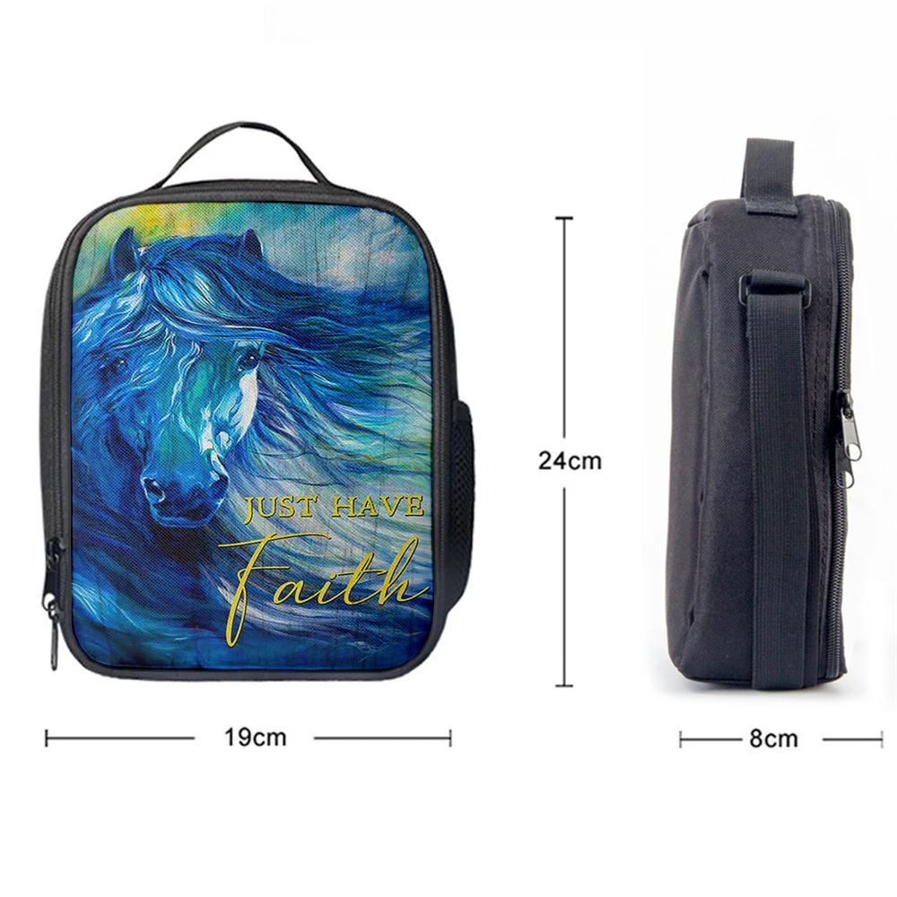 Blue Horse Just Have Faith Lunch Bag, Christian Lunch Bag For School, Picnic, Religious Lunch Bag