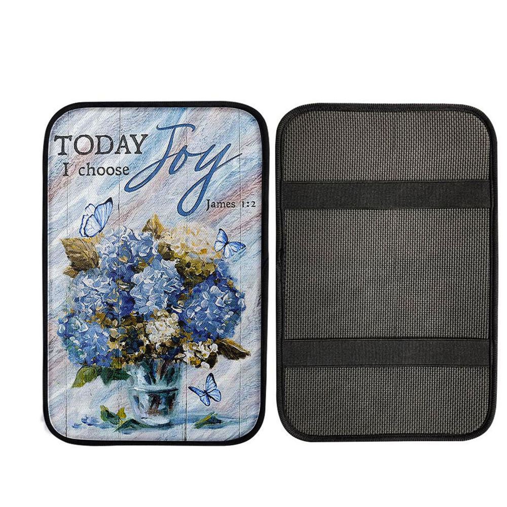 Blue Hydrangea Butterfly Today I Choose Joy Car Center Console Cover, Religious Car Armrest Accessories