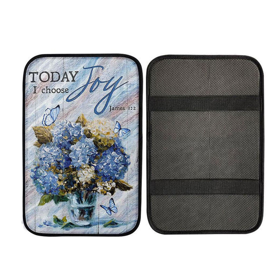 Blue Hydrangea Butterfly Today I Choose Joy Car Center Console Cover, Religious Car Armrest Accessories