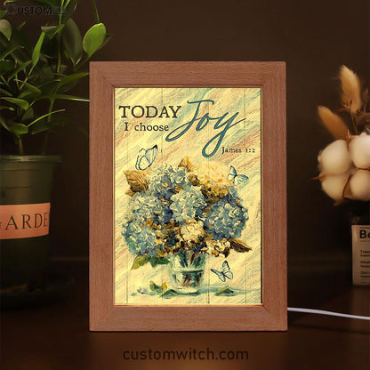 Blue Hydrangea Butterfly Today I Choose Joy Frame Lamp Art - Bible Verse Wooden Lamp - Inspirational Art - Christian Home Decor
