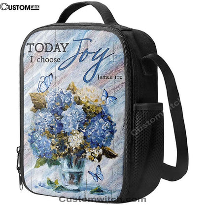 Blue Hydrangea Butterfly Today I Choose Joy Lunch Bag, Christian Lunch Bag For School, Picnic, Religious Lunch Bag