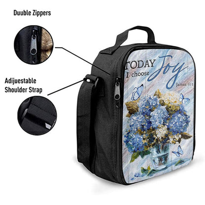 Blue Hydrangea Butterfly Today I Choose Joy Lunch Bag, Christian Lunch Bag For School, Picnic, Religious Lunch Bag