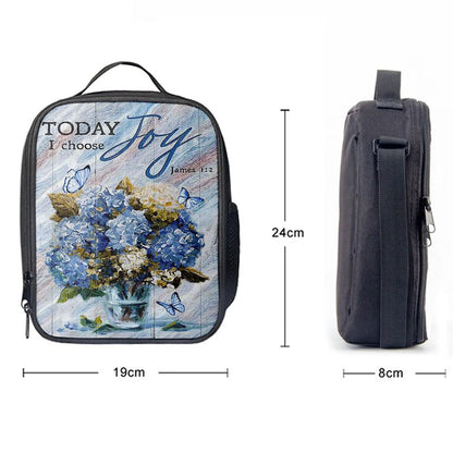 Blue Hydrangea Butterfly Today I Choose Joy Lunch Bag, Christian Lunch Bag For School, Picnic, Religious Lunch Bag