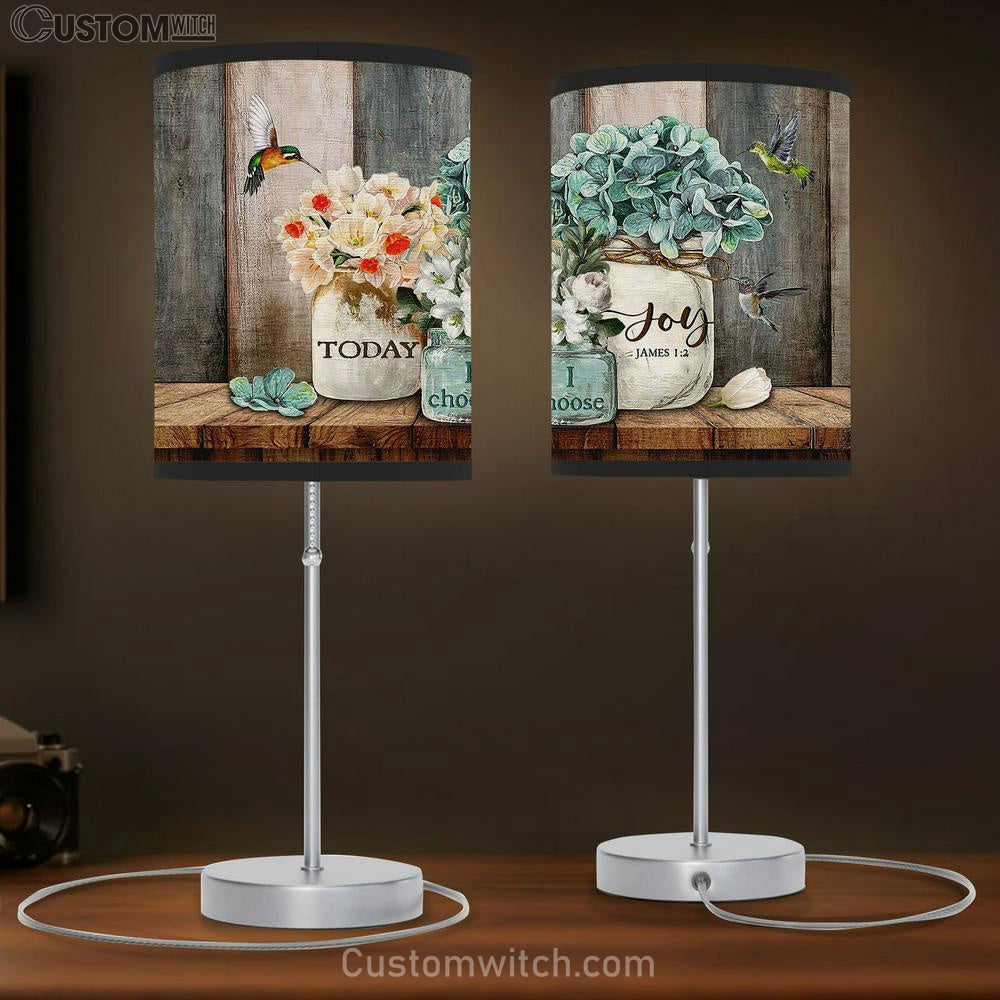 Blue Hydrangea Flower Vase Hummingbird - Today I Choose Joy Table Lamb Gift - Bible Verse Table Lamb - Religious Bedroom Decor