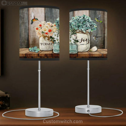 Blue Hydrangea Flower Vase Hummingbird - Today I Choose Joy Table Lamb Gift - Bible Verse Table Lamb - Religious Bedroom Decor