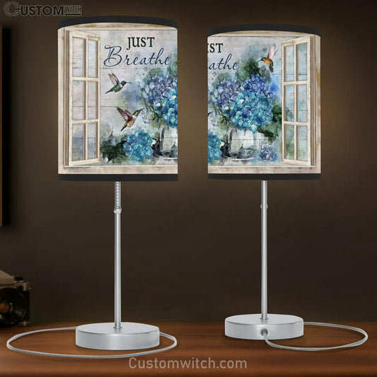 Blue Hydrangea Hummingbird Window Frame Just Breathe Table Lamb
