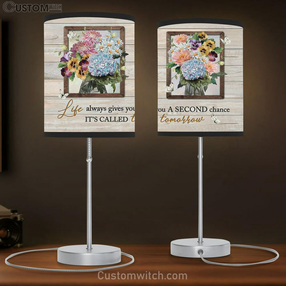Blue Hydrangea Pansy Flower Pink Camellia It's Called Tomorrow Table Lamb Gift - Bible Verse Table Lamb - Religious Bedroom Decor