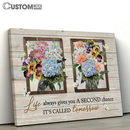 Blue Hydrangea Pansy Flower Pink Camellia It's Called Tomorrow Canvas Wall Art - Bible Verse Canvas - Religious Prints