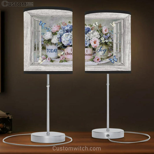 Blue Hydrangea Pink Peony Today I Choose Joy Table Lamb Gift - Bible Verse Table Lamb - Religious Bedroom Decor