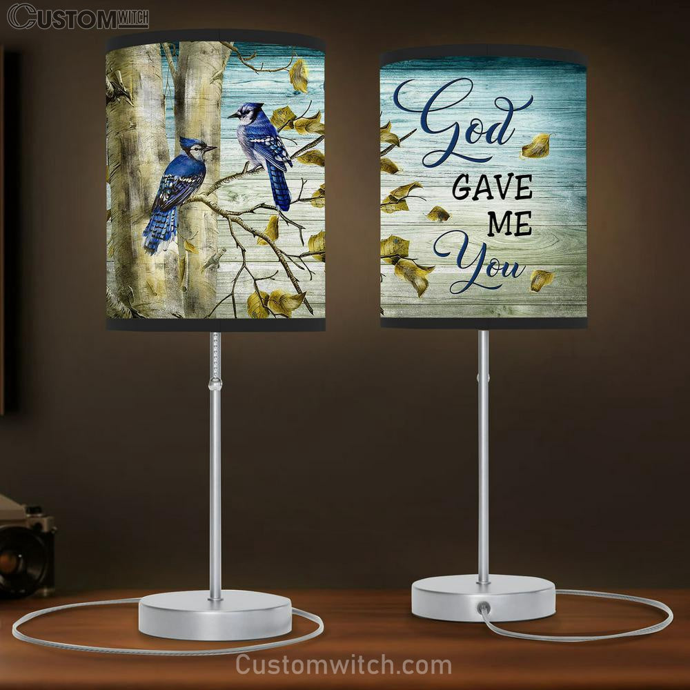 Blue Jay Couple God gave me you Table Lamb Gift - Bible Verse Table Lamb - Religious Bedroom Decor