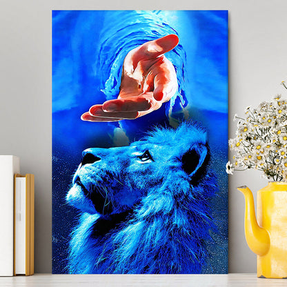 Blue Lion & Jesus Canvas Wall Art - Jesus Canvas Pictures - Christian Canvas Wall Art