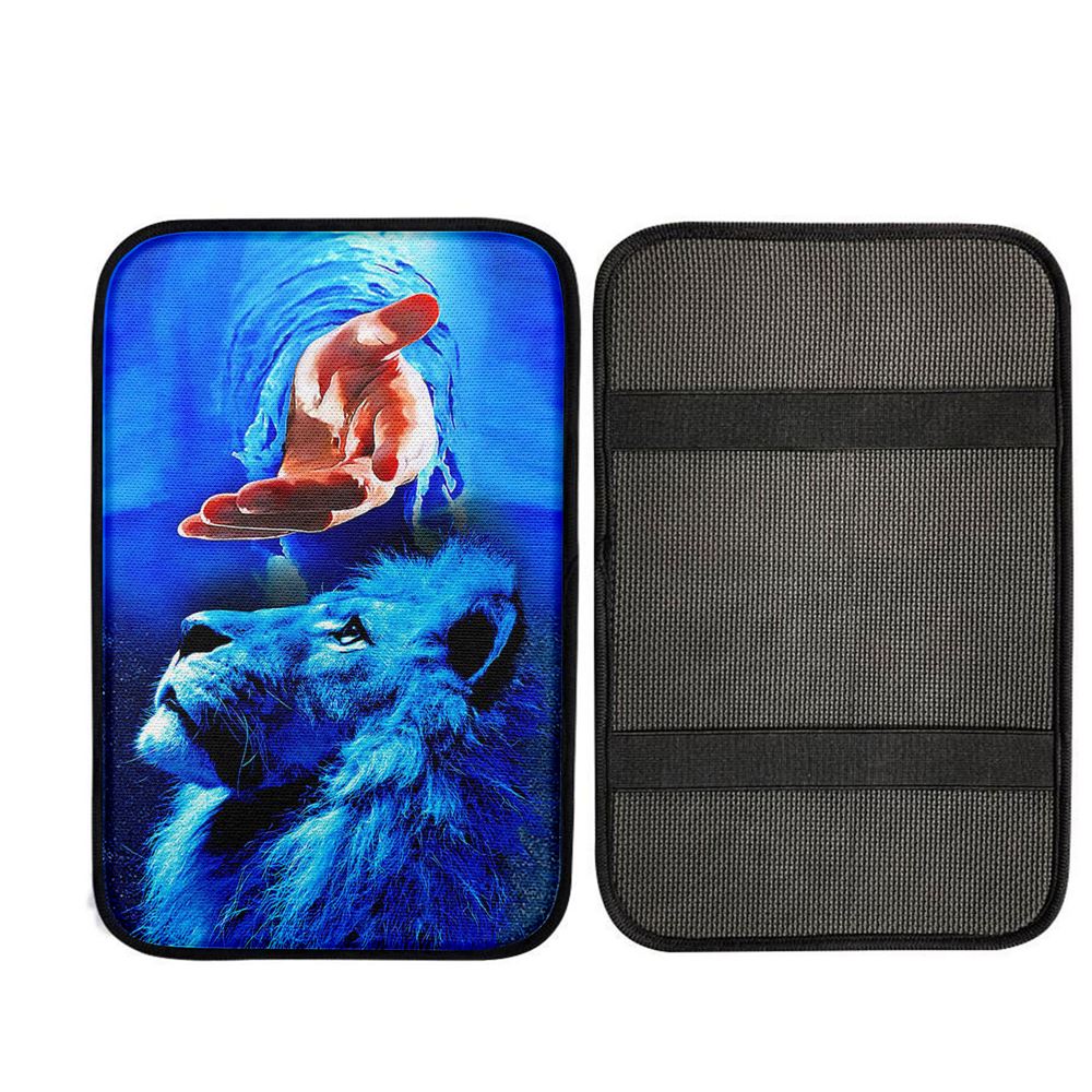 Blue Lion & Jesus Car Center Console Cover, Religious Car Armrest Accessories