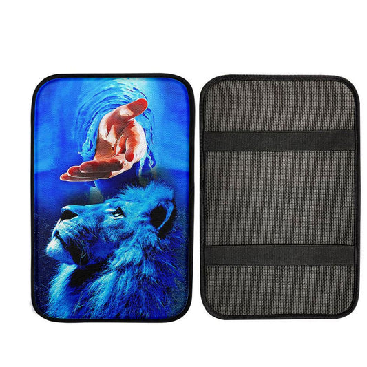 Blue Lion & Jesus Car Center Console Cover, Religious Car Armrest Accessories