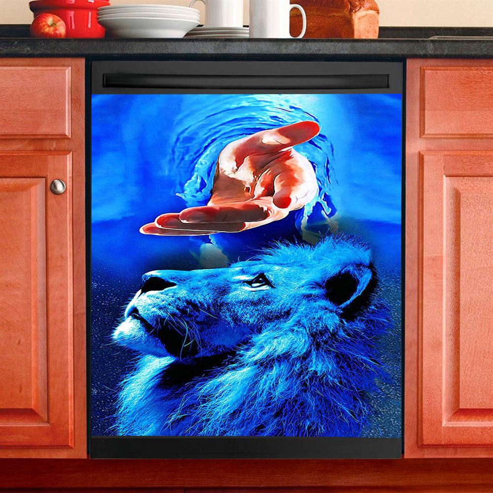 Blue Lion & Jesus Dishwasher Cover, Jesus Dishwasher Magnet Cover, Christian Kitchen Decor