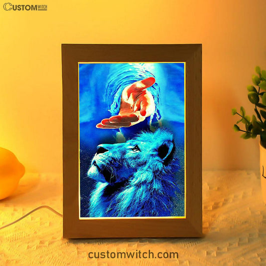 Blue Lion & Jesus Frame Lamp Art - Jesus Frame Lamp Pictures - Christian Night Light
