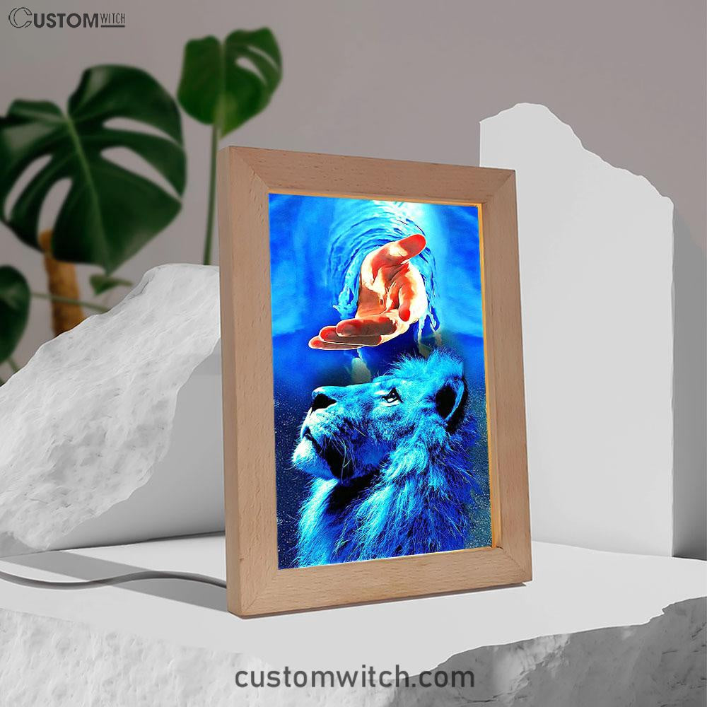 Blue Lion & Jesus Frame Lamp Art - Jesus Frame Lamp Pictures - Christian Night Light
