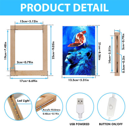 Blue Lion & Jesus Frame Lamp Art - Jesus Frame Lamp Pictures - Christian Night Light