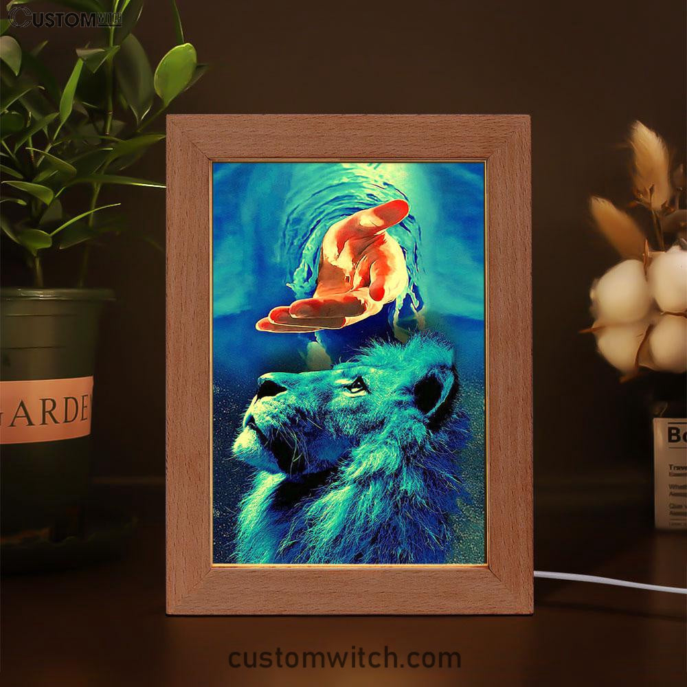 Blue Lion & Jesus Frame Lamp Art - Jesus Frame Lamp Pictures - Christian Night Light