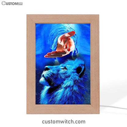 Blue Lion & Jesus Frame Lamp Art - Jesus Frame Lamp Pictures - Christian Night Light
