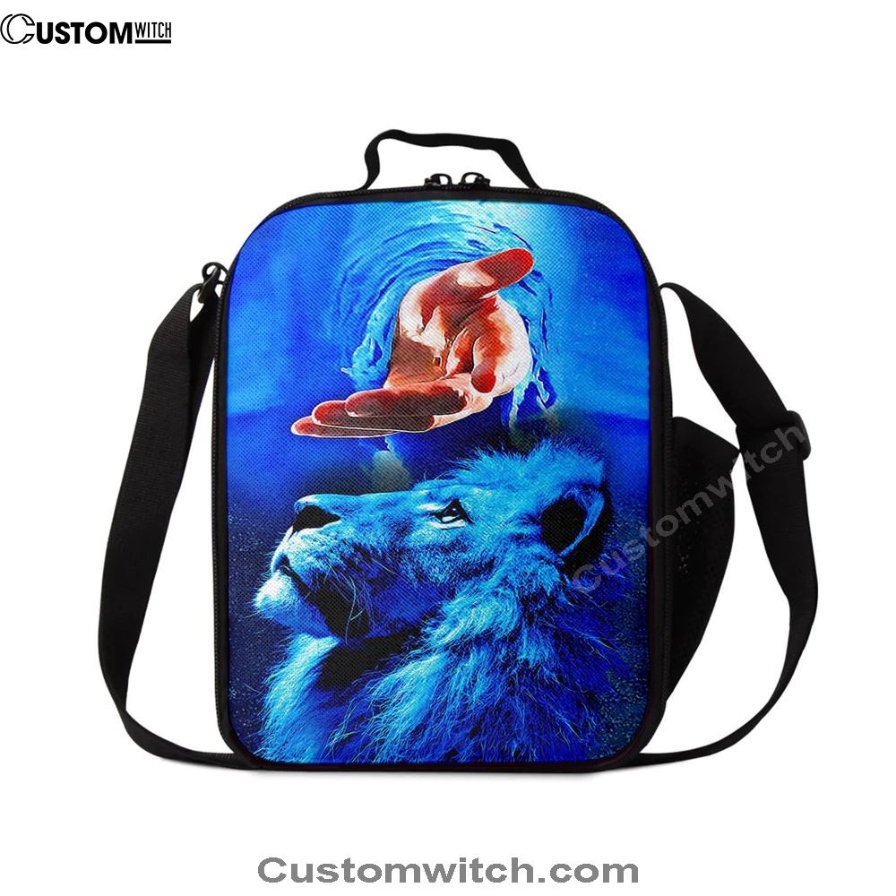 Blue Lion & Jesus Lunch Bag, Christian Lunch Bag For School, Picnic, Religious Lunch Bag