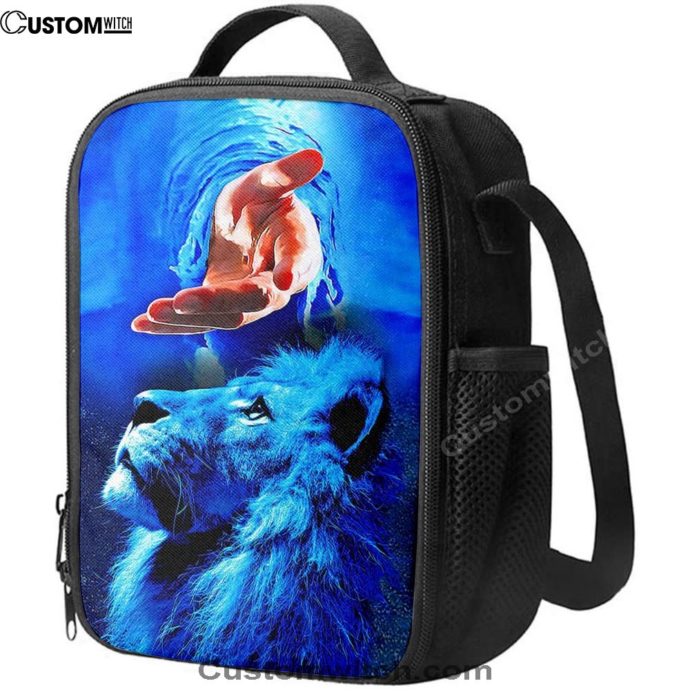 Blue Lion & Jesus Lunch Bag, Christian Lunch Bag For School, Picnic, Religious Lunch Bag