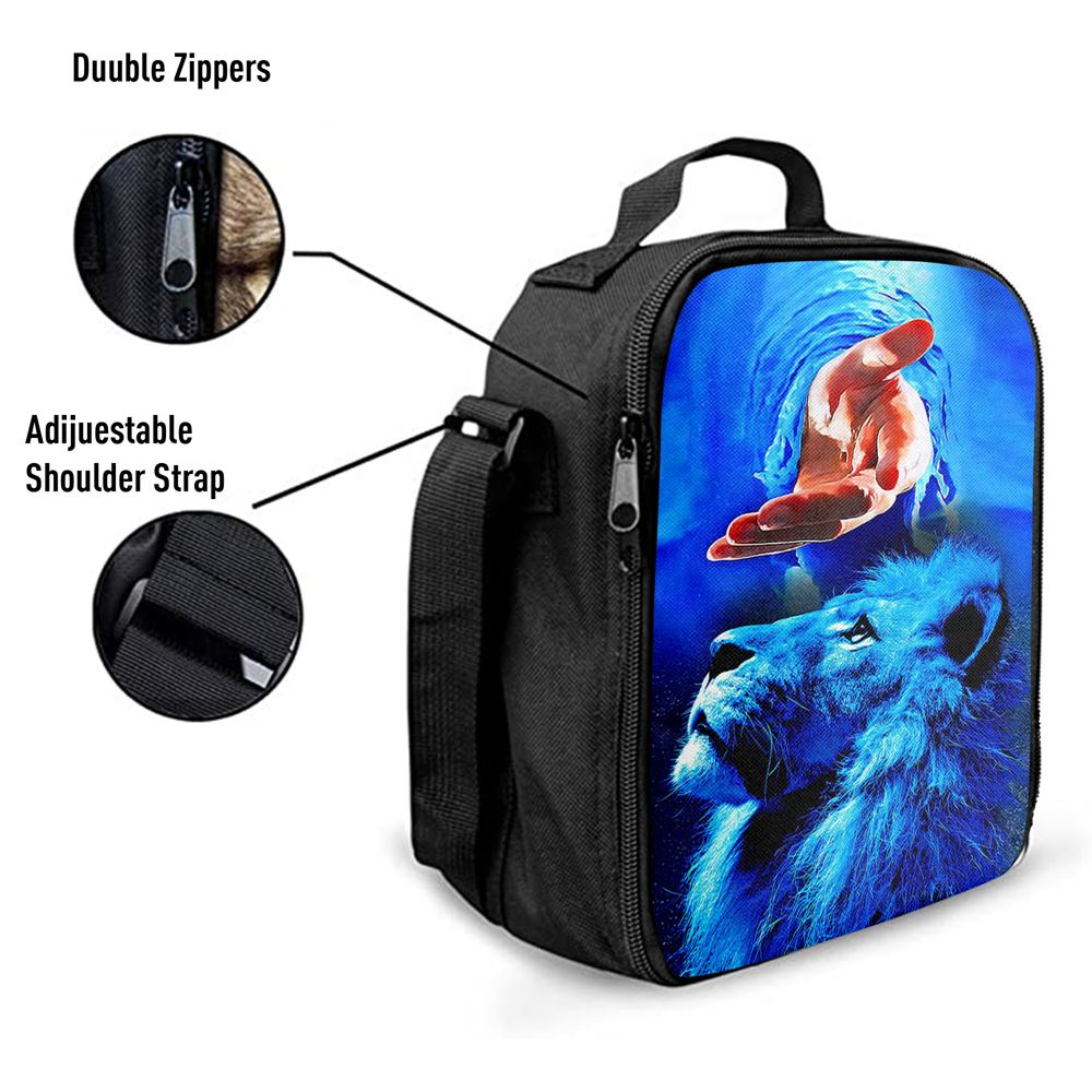 Blue Lion & Jesus Lunch Bag, Christian Lunch Bag For School, Picnic, Religious Lunch Bag