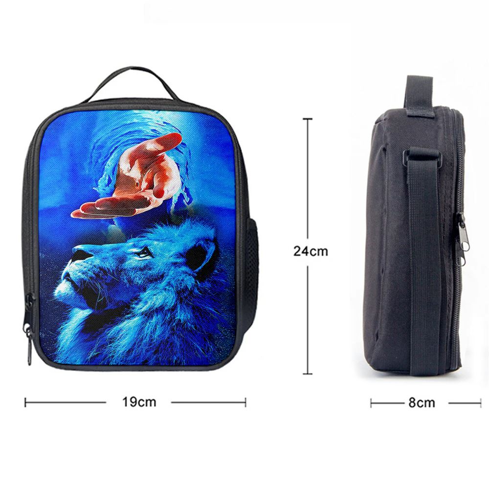 Blue Lion & Jesus Lunch Bag, Christian Lunch Bag For School, Picnic, Religious Lunch Bag