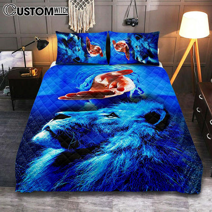 Blue Lion & Jesus Quilt Bedding Set Bedroom - Jesus Quilt Bedding Set Pictures - Christian Quilt Bedding Set Bedroom