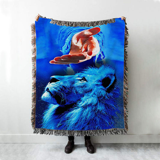 Blue Lion & Jesus Woven Throw Blanket - Jesus Woven Blanket Pictures - Christian Woven Throw Blanket