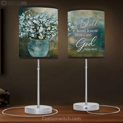 Blue daisy flower Be still and know that I am God Table Lamb Gift - Bible Verse Table Lamb - Religious Bedroom Decor