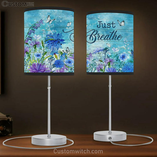 Blue flower garden Just breathe Table Lamb Gift - Bible Verse Table Lamb - Religious Bedroom Decor