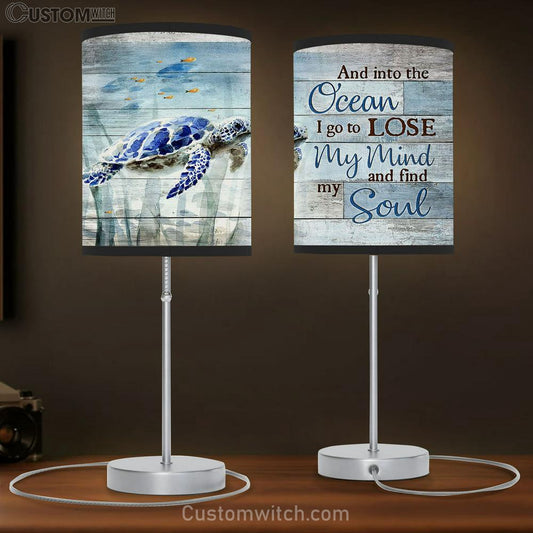 Blue sea turtle And into the ocean Table Lamb Gift - Bible Verse Table Lamb - Religious Bedroom Decor