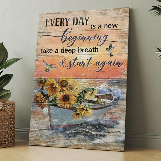 Boat And Sunflower Pretty Sunset Every Day Is A New Beginning Canvas, Christmas Gift for Christian