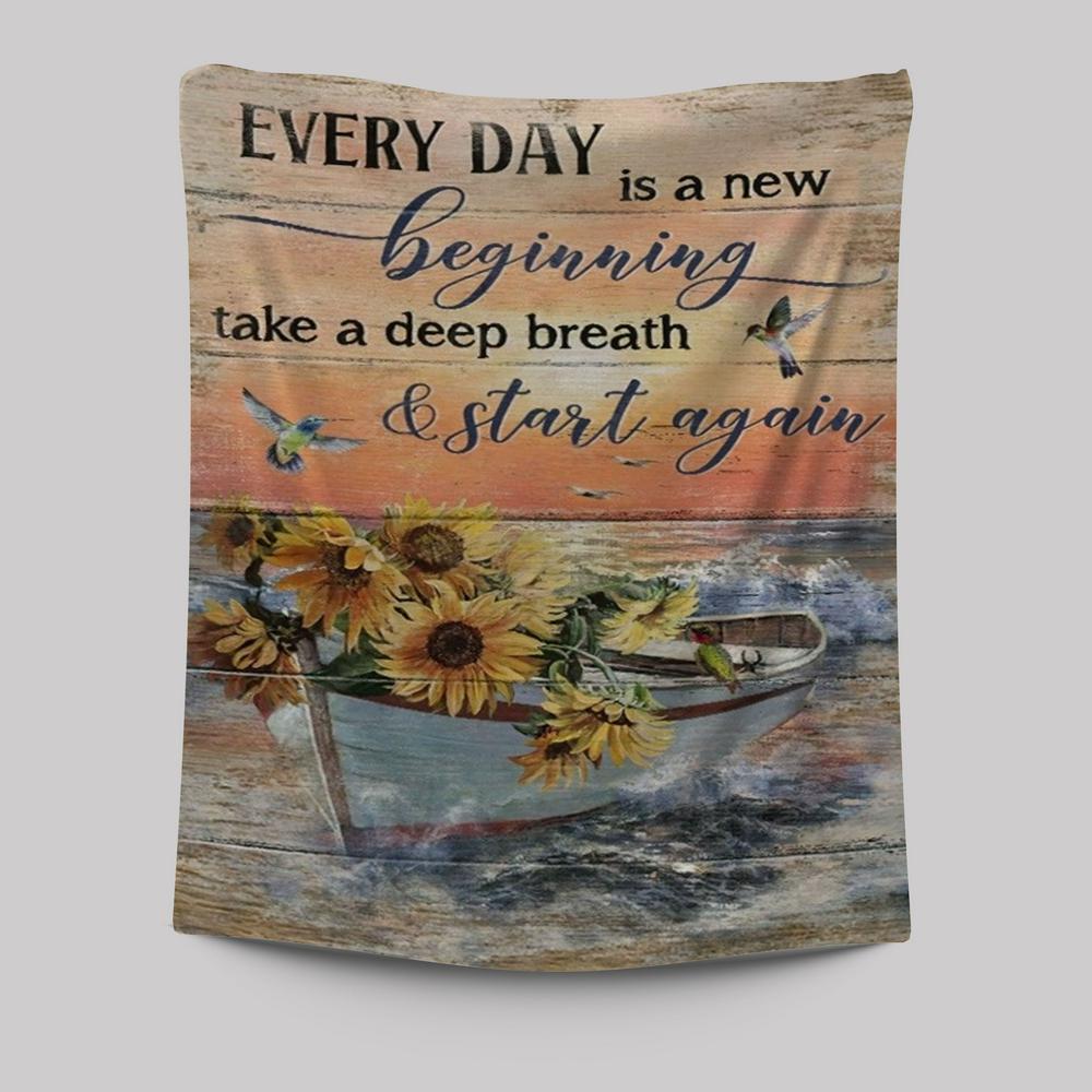 Boat And Sunflower Pretty Sunset Every Day Is A New Beginning Tapestry
