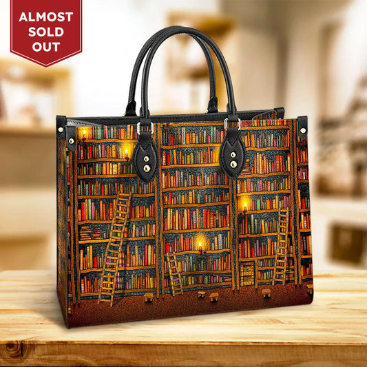 Book Bookshelf 2 Leather Bag, Best Gifts For Book Lovers, Women's Pu Leather Bag