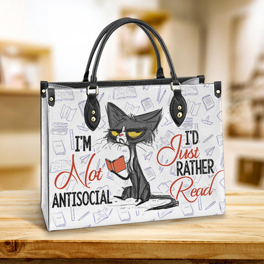 Book Im Not Antisocial Id Just Rather Read Leather Bag, Best Gifts For Book Lovers, Women's Pu Leather Bag