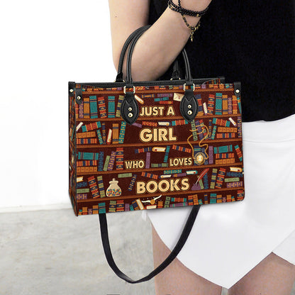 Book Just A Girl Loves Book Leather Bag, Best Gifts For Book Lovers, Women's Pu Leather Bag