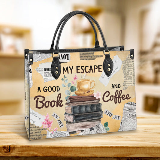 Book My Escape A Good Book And Coffee Leather Bag, Best Gifts For Book Lovers, Women's Pu Leather Bag