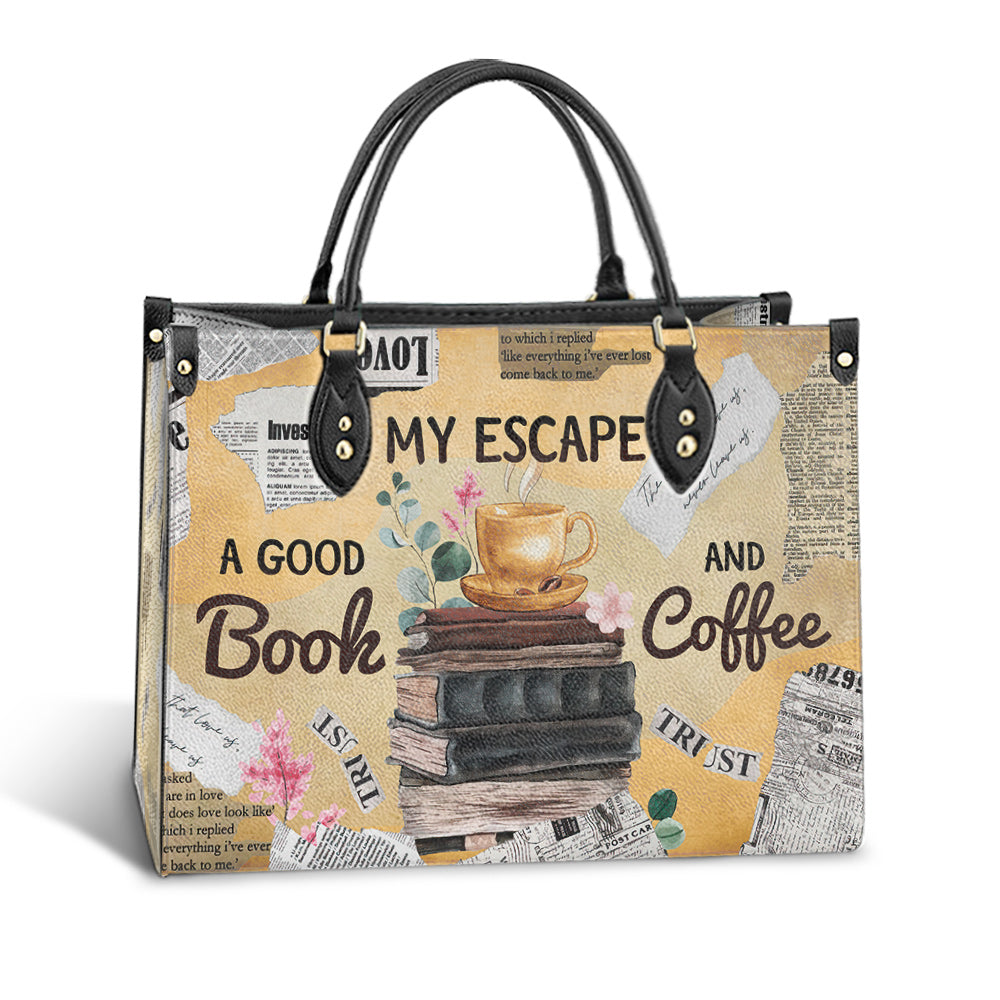 Book My Escape A Good Book And Coffee Leather Bag, Best Gifts For Book Lovers, Women's Pu Leather Bag