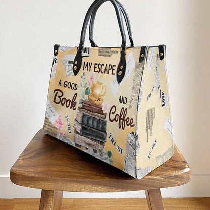 Book My Escape A Good Book And Coffee Leather Bag, Best Gifts For Book Lovers, Women's Pu Leather Bag