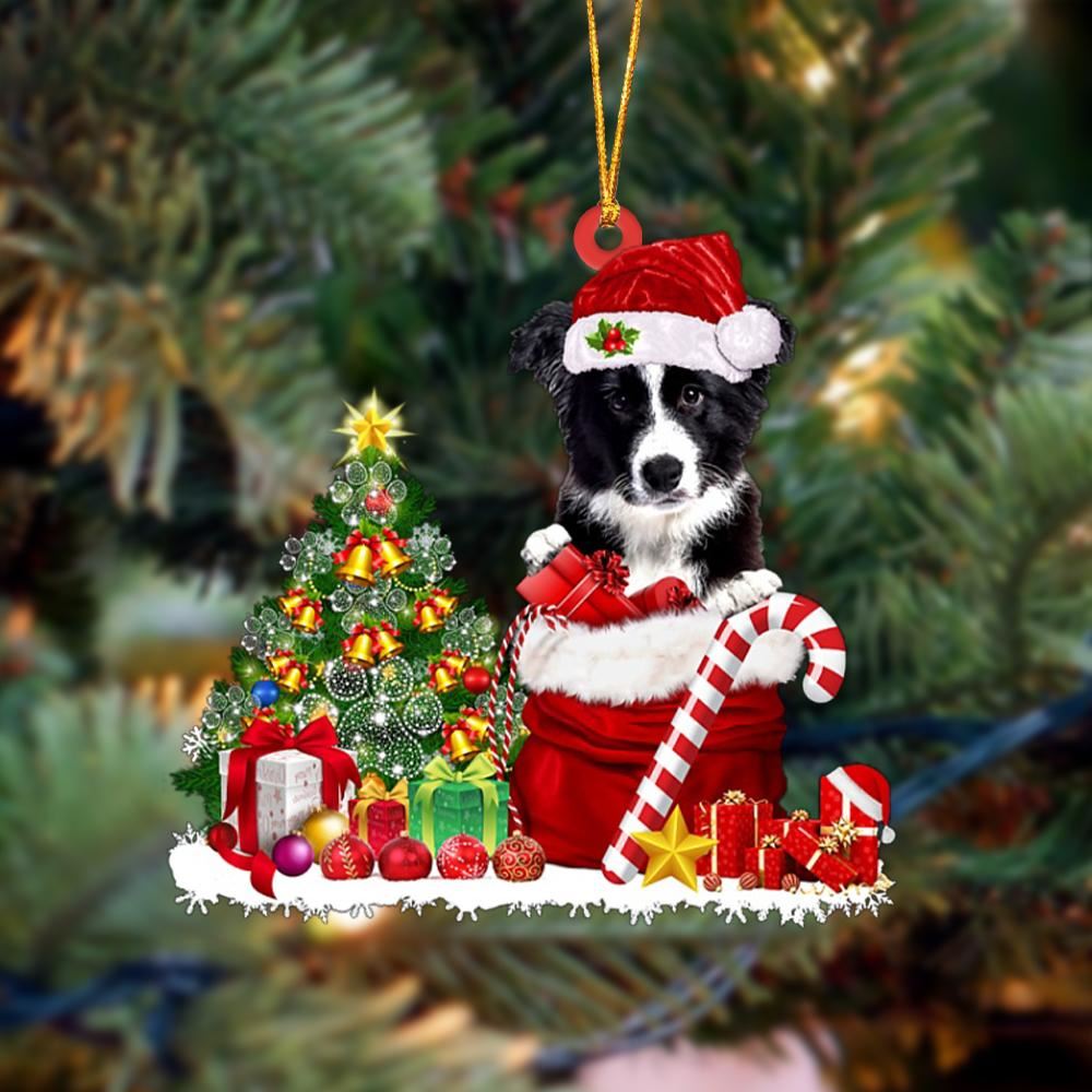 Border Collie Gift Bag Merry Christmas Ornament, Christmas Gift, Christmas Tree Decorations, Christmas Ornament 2023