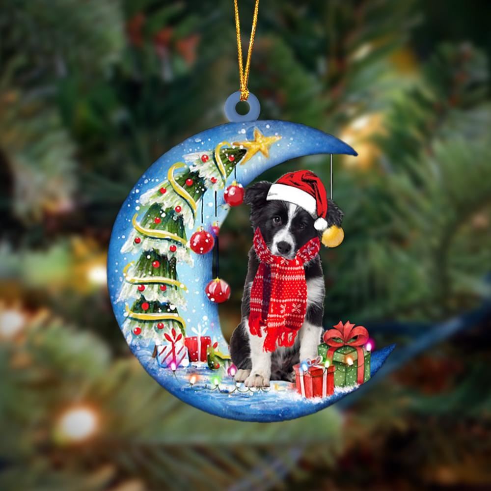 Border Collie Sits On The Moon Merry Christmas Hanging Ornament, Christmas Gift, Christmas Tree Decorations, Christmas Ornament 2023