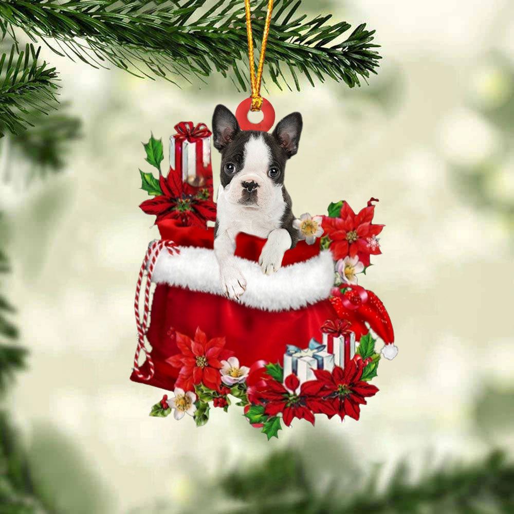 Boston Terrier Gift Bag Christmas Ornament, Christmas Gift, Christmas Tree Decorations, Christmas Ornament 2023